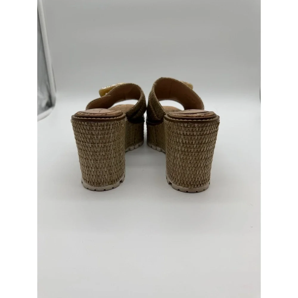 Sam Edelman Women Raffia Platform Wedge Sandals Tan Buckle Lug Sole Size 6.5